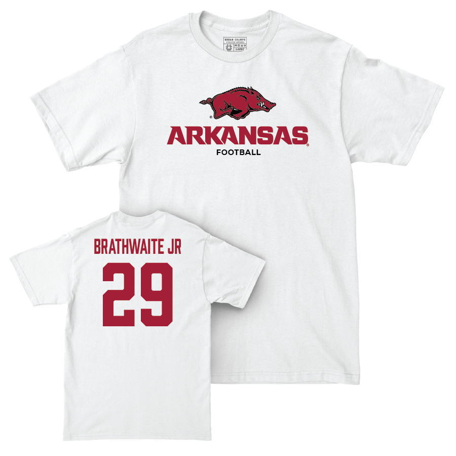 Arkansas Football White Classic Comfort Colors Tee - AJ Brathwaite Jr Youth Small