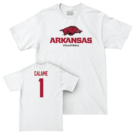 Arkansas Women's Volleyball White Classic Comfort Colors Tee - Avery Calame Youth Small