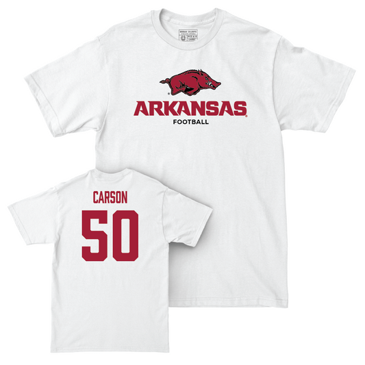 Arkansas Football White Classic Comfort Colors Tee - Cole Carson Youth Small