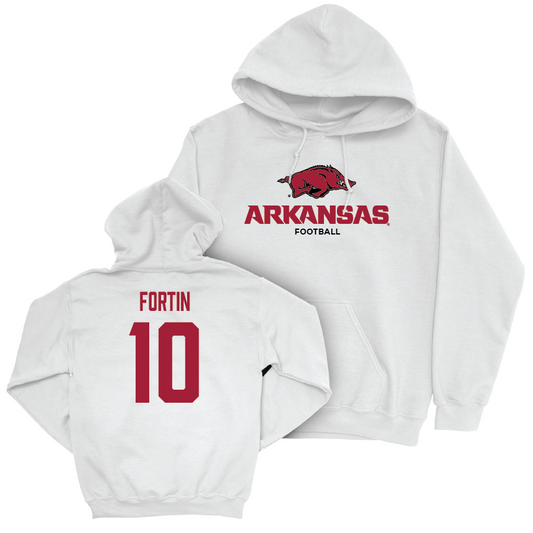 Arkansas Football White Classic Hoodie - Cade Fortin Youth Small