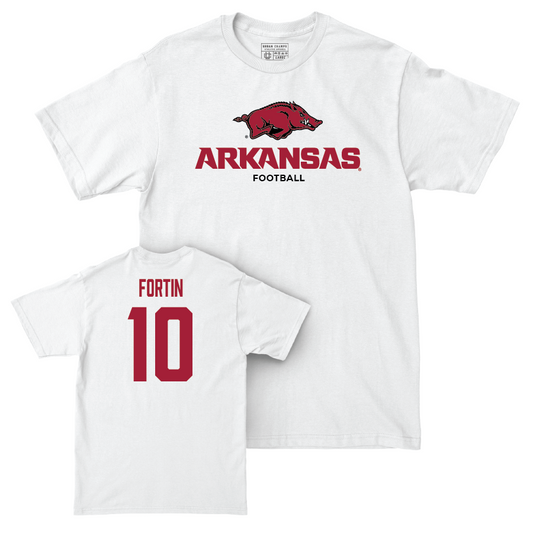 Arkansas Football White Classic Comfort Colors Tee - Cade Fortin Youth Small