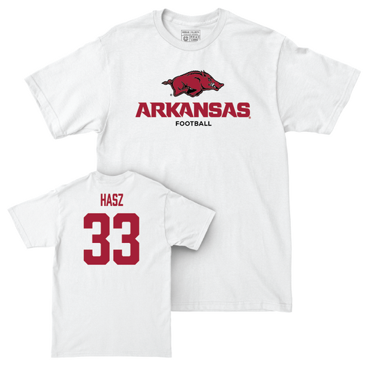Arkansas Football White Classic Comfort Colors Tee - Dylan Hasz Youth Small