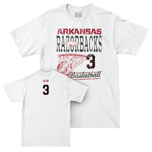 Arkansas Men's Basketball White Hoops Comfort Colors Tee - El Ellis Small