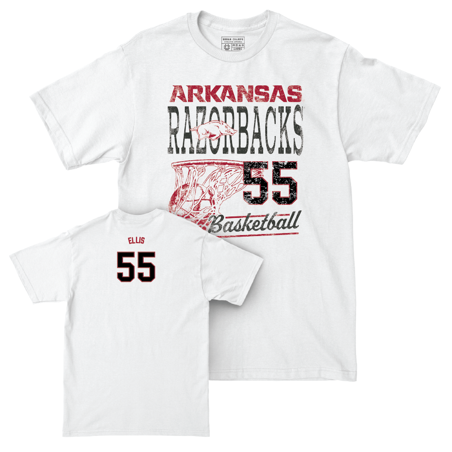 Arkansas Men's Basketball White Hoops Comfort Colors Tee - El Ellis Youth Small