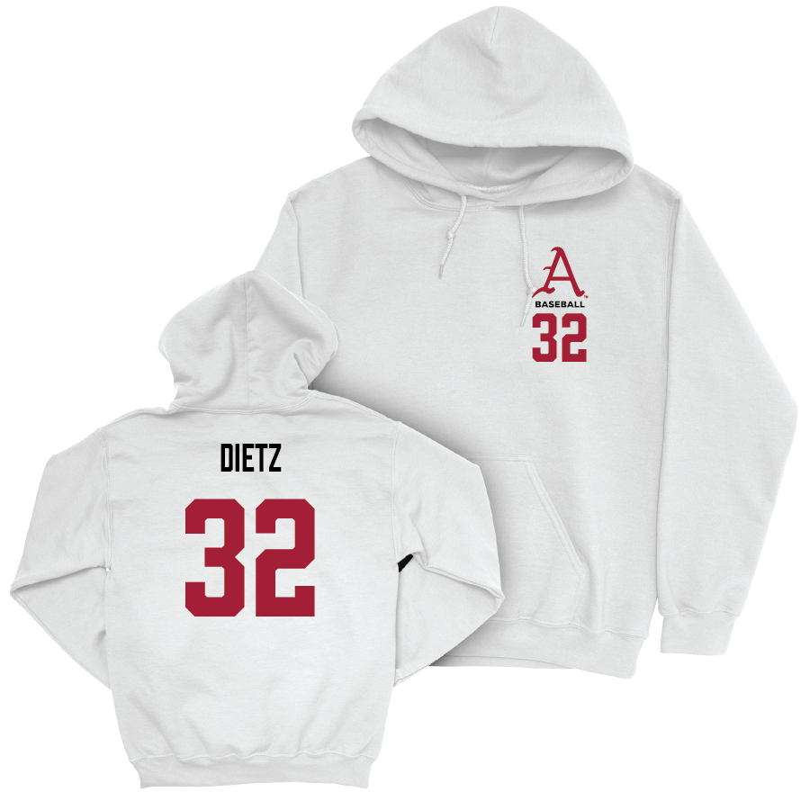 Arkansas Baseball White Hoodie - Hunter Dietz Youth Small