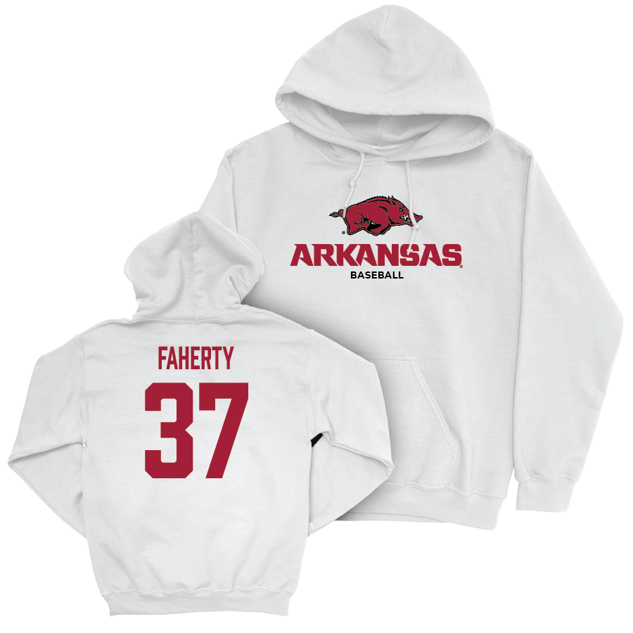 Arkansas Baseball White Classic Hoodie - Jake Faherty Youth Small