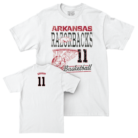 Arkansas Men's Basketball White Hoops Comfort Colors Tee - Jalen Graham Youth Small