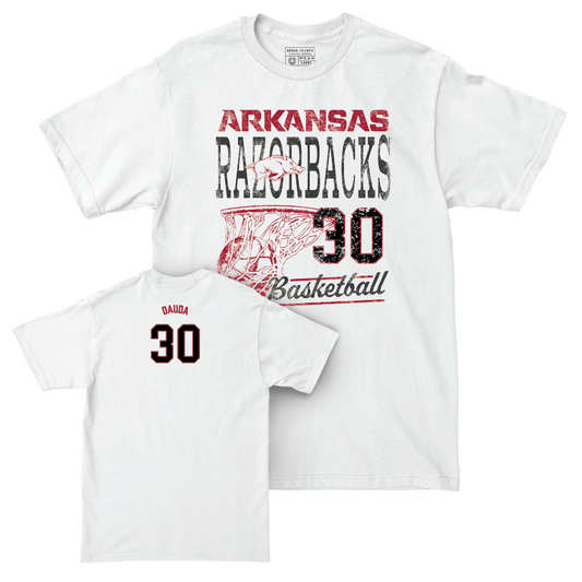 Arkansas Women's Basketball White Hoops Comfort Colors Tee - Maryam Dauda Youth Small