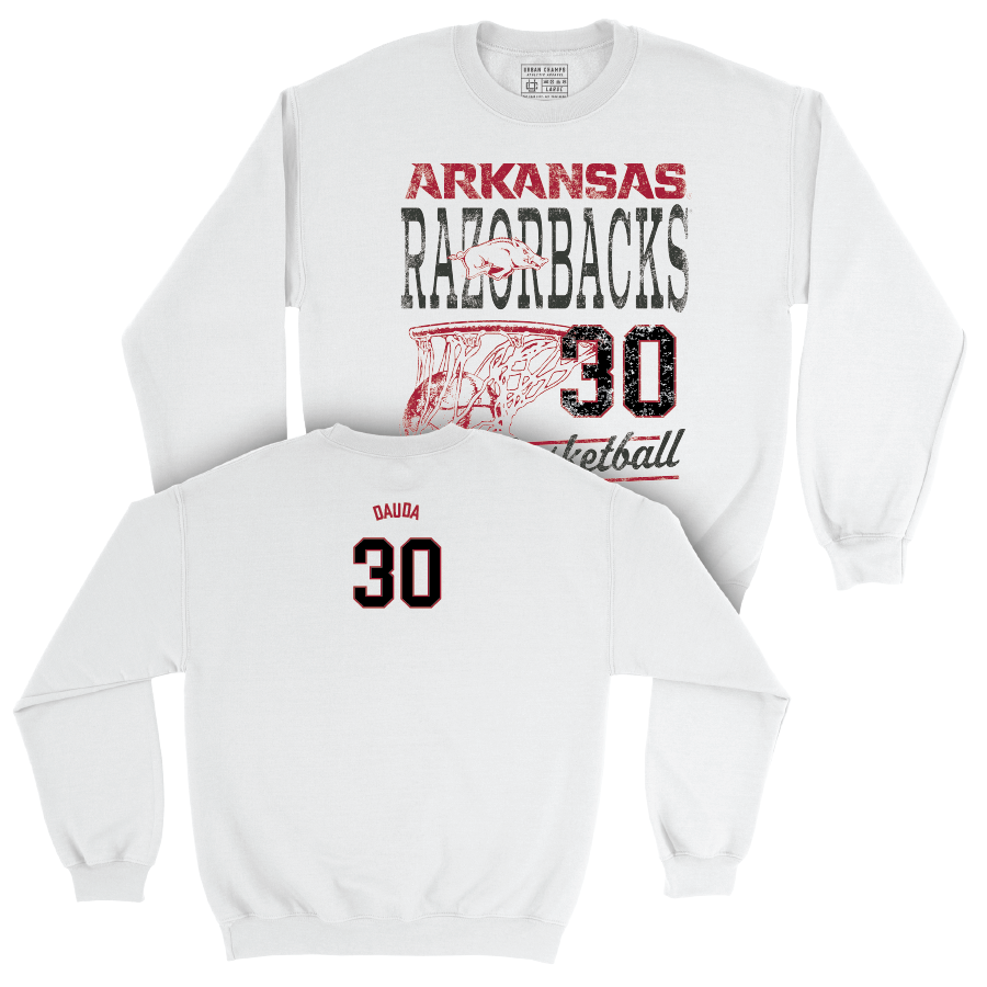 Arkansas Women's Basketball White Hoops Crew - Maryam Dauda Youth Small