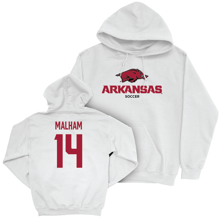 Arkansas Women's Soccer White Classic Hoodie - Makenzie Malham Youth Small