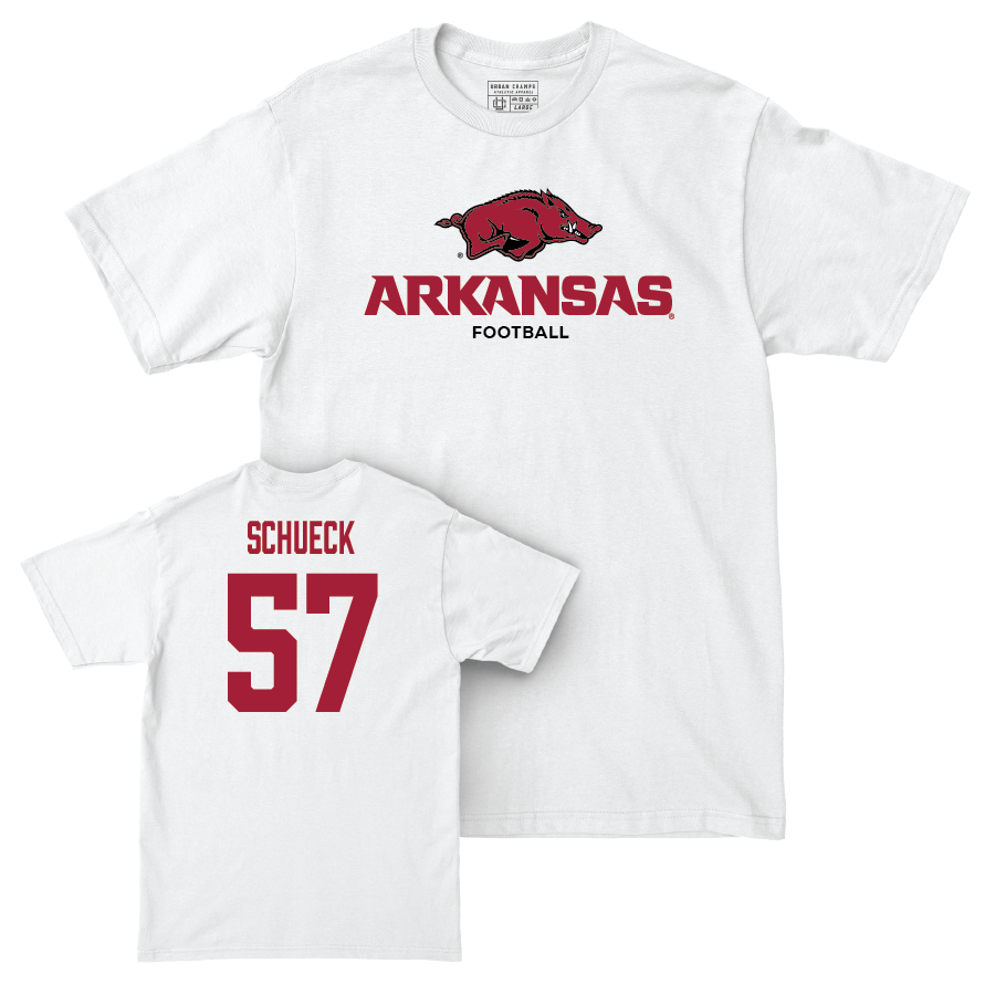 Arkansas Football White Classic Comfort Colors Tee - Mason Schueck Small