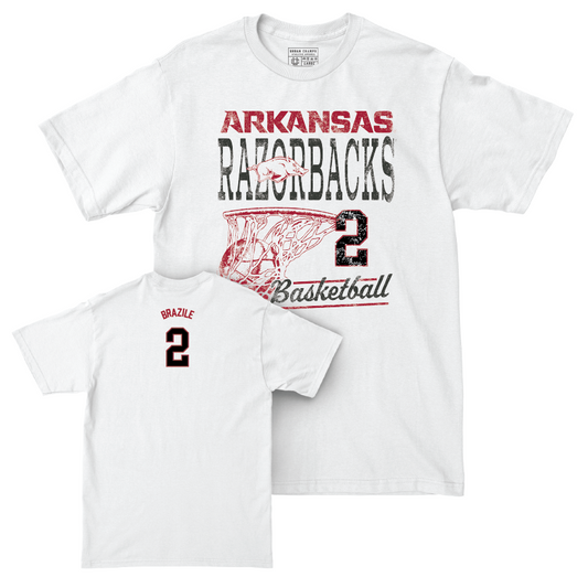 Arkansas Men's Basketball White Hoops Comfort Colors Tee - Trevon Brazile Youth Small