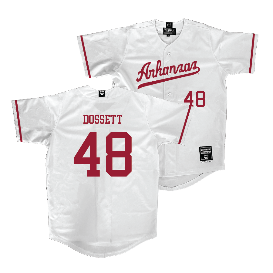 Arkansas Baseball White Jersey - Cooper Dossett | #48