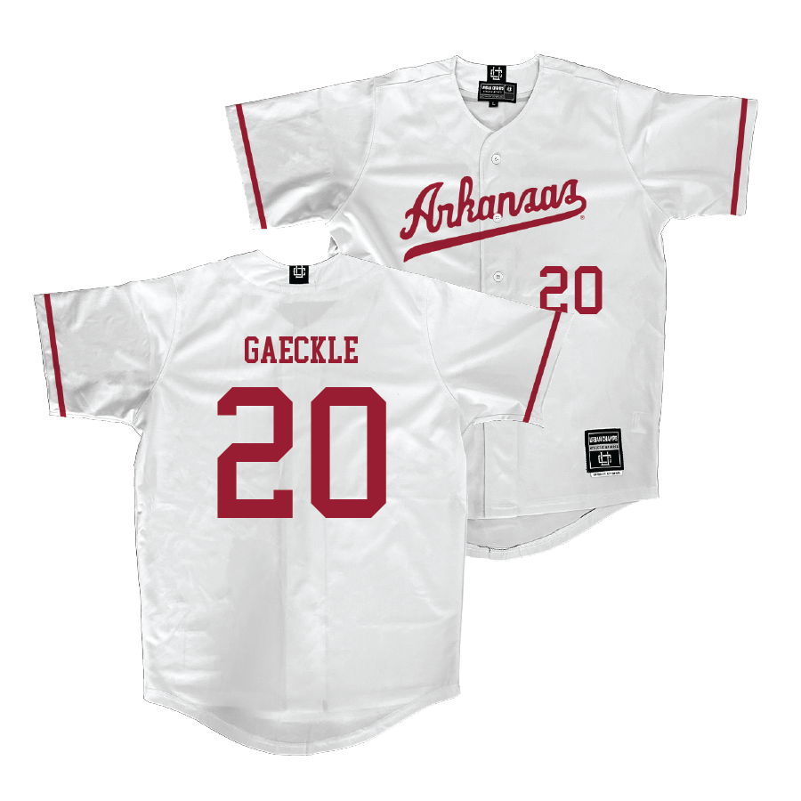 Arkansas Baseball White Jersey - Gabe Gaeckle | #20