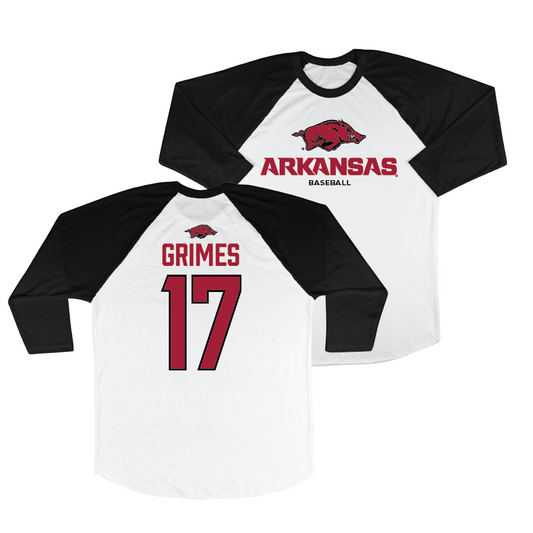 Arkansas Baseball 3/4 Sleeve Raglan Tee - Hunter Grimes | #17