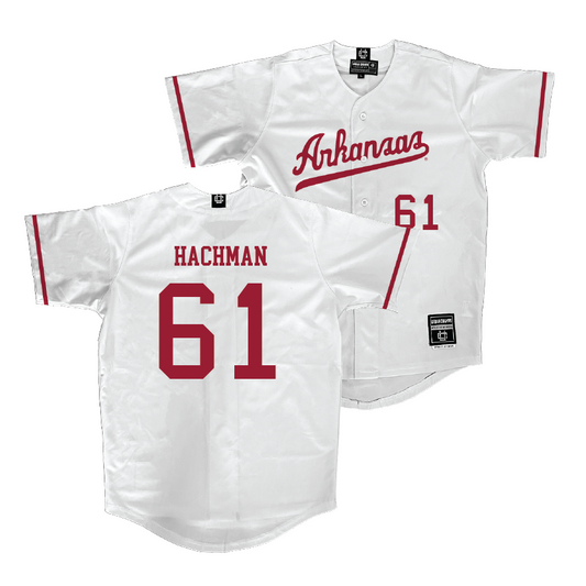 Arkansas Baseball White Jersey - Adam Hachman | #61