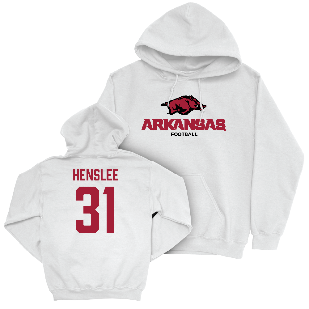 Arkansas Football White Classic Hoodie  - Spencer Henslee