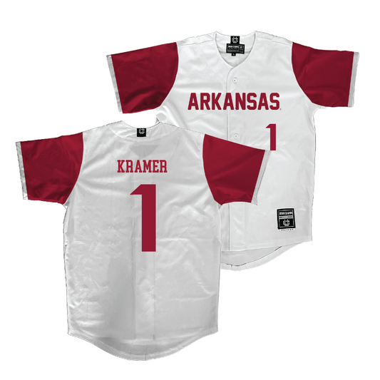Arkansas Softball White Jersey - Raigan Kramer | #1