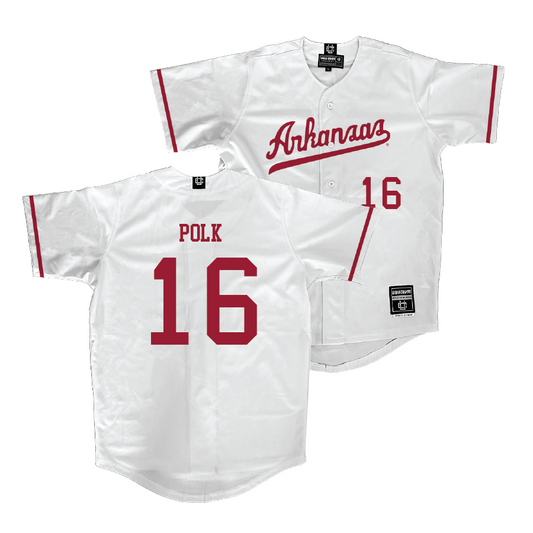 Arkansas Baseball White Jersey - Hudson Polk | #16