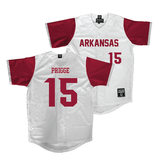 Arkansas Softball White Jersey - Spencer Prigge | #15