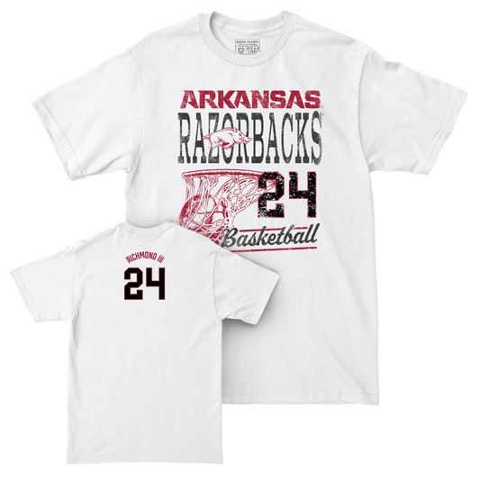 Arkansas Men's Basketball White Hoops Comfort Colors Tee  - Billy Richmond III