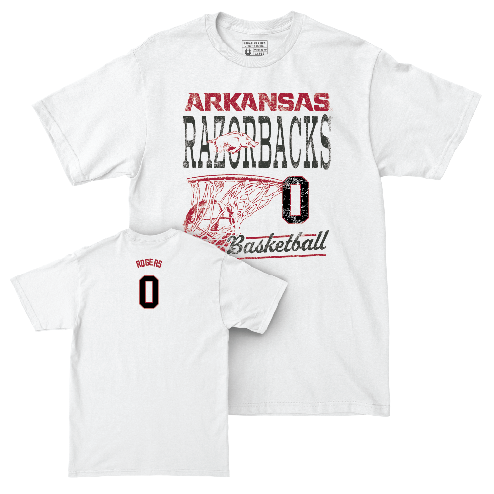 Arkansas Women's Basketball White Hoops Comfort Colors Tee  - Ella Rogers