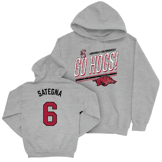 Arkansas Football Sport Grey Hogs Hoodie   - Isaiah Sategna