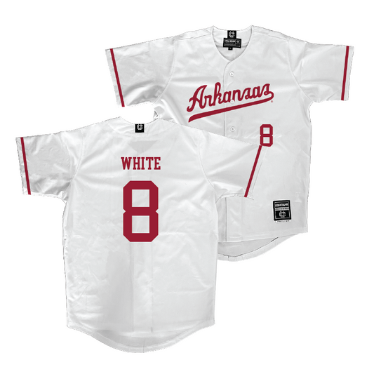 Arkansas Baseball White Jersey - Hudson White | #8