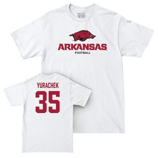 Arkansas Football White Classic Comfort Colors Tee  - Brooks Yurachek