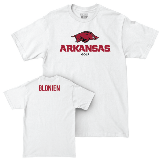 Arkansas Women's Golf White Classic Comfort Colors Tee   - Natalie Blonien