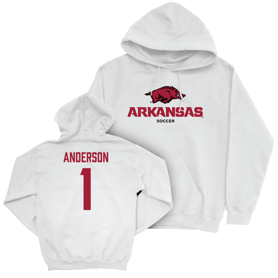 Arkansas Women's Soccer  White Classic Hoodie   - Zoë Anderson