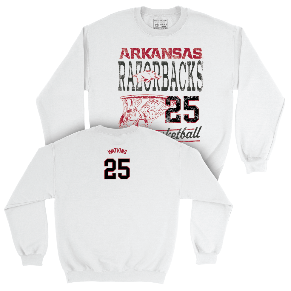 Arkansas Men's Basketball White Hoops Crew  - Kareem Watkins