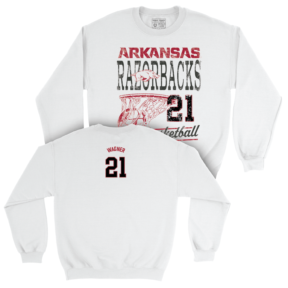 Arkansas Men's Basketball White Hoops Crew  - DJ Wagner