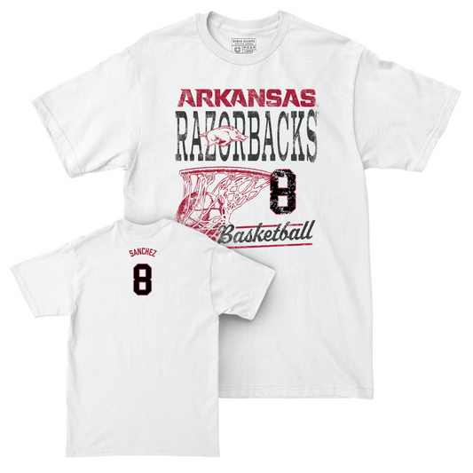 Arkansas Men's Basketball White Hoops Comfort Colors Tee  - Melo Sanchez